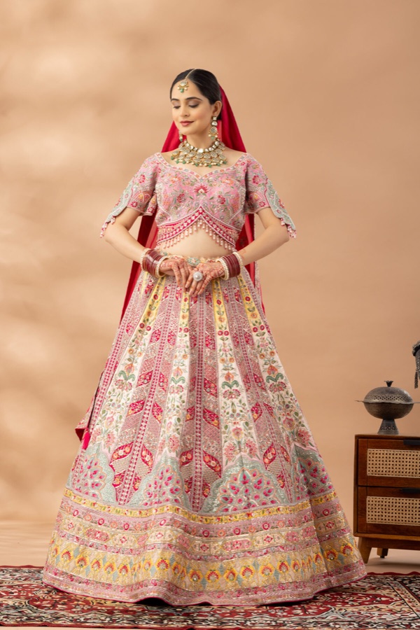 Red and gold bridal lehenga with dupatta