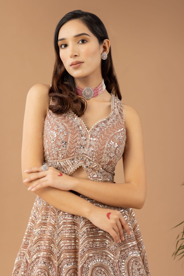 Gold embroidered gown, close detail